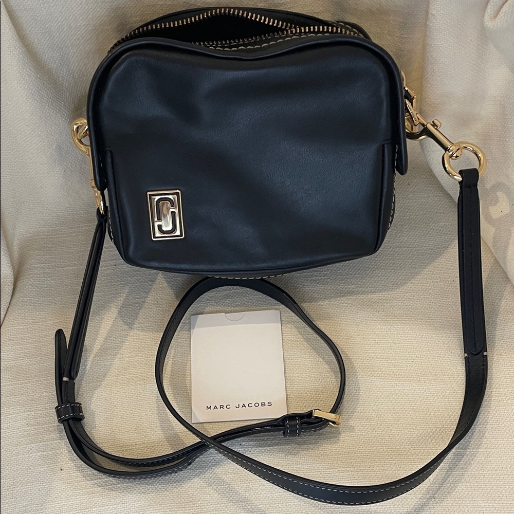 Marc Jacobs Black Leather Compact Crossbody with Gold Hardware